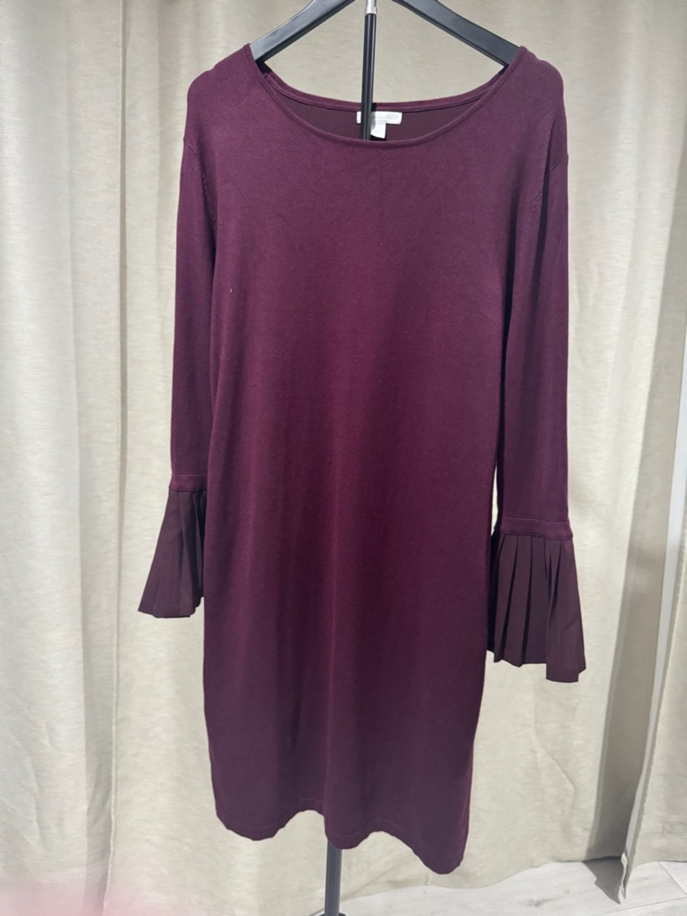New York & Company Burgundy Bell-Sleeve Long Sleeve Dress